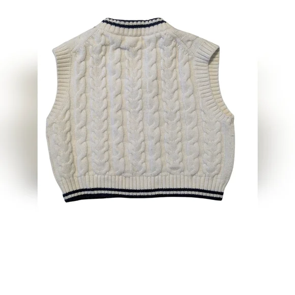 Aritzia Sunday Best Winston Sweater Vest XS White Navy Striped Cable Knit Crop - Picture 4 of 10